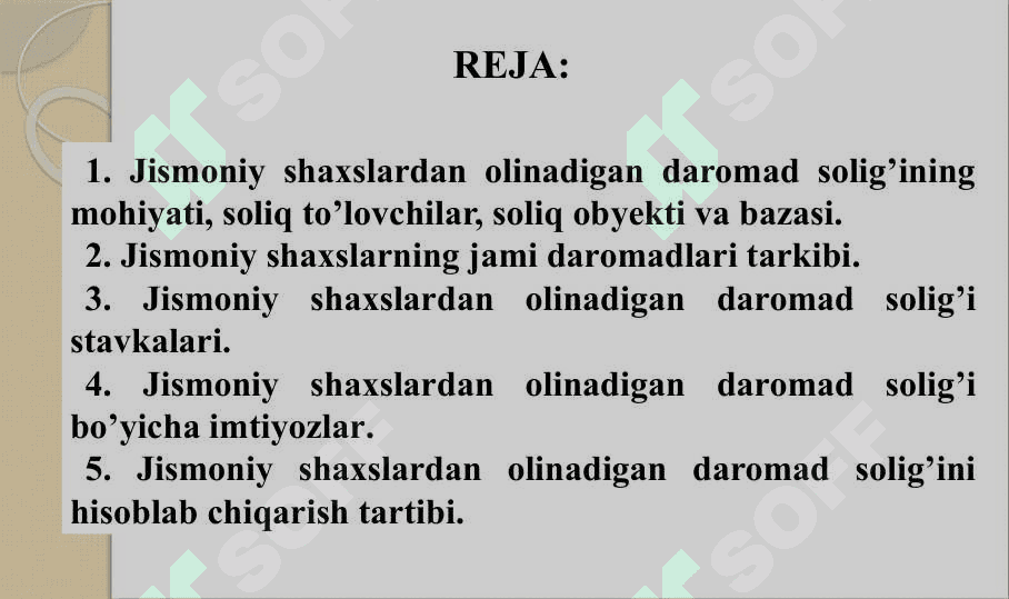 JISMONIY SHAXSLARDAN OLINADIGAN DAROMAD SOLIG‘I 2