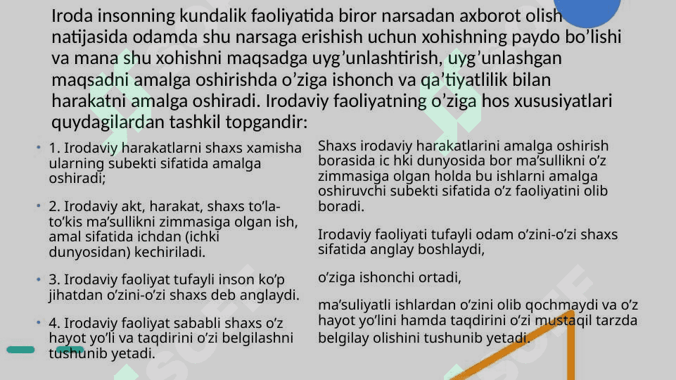 Iroda. Iroda patologiyasi. Irodaviy buzilishlar. 8