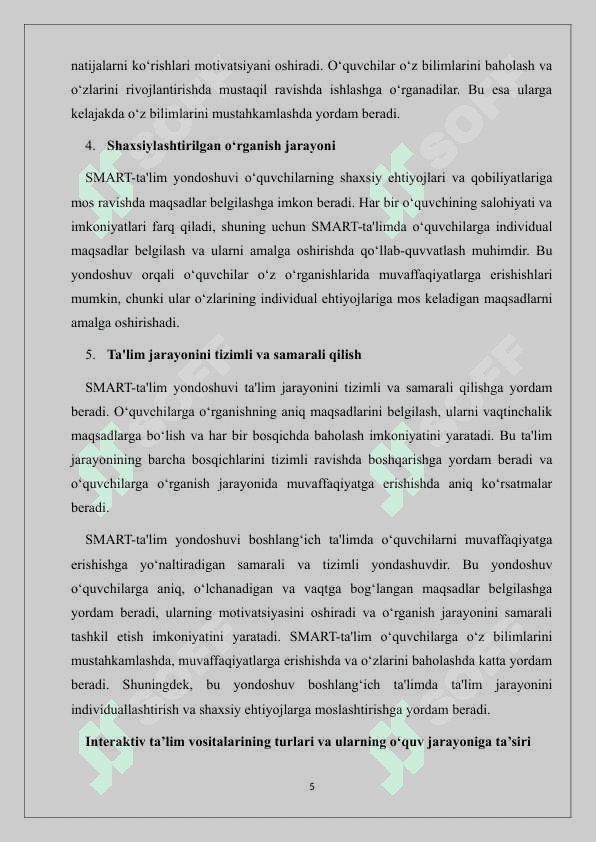 Boshlang'ich ta'lim yo'nalishida SMART- ta'lim va interaktiv ta'li vositalari. Masofaviy ta'limni boshqaruv tizimi - Moodleda kurs yaratish va foydalanuvchilar bilan ishlash. 5