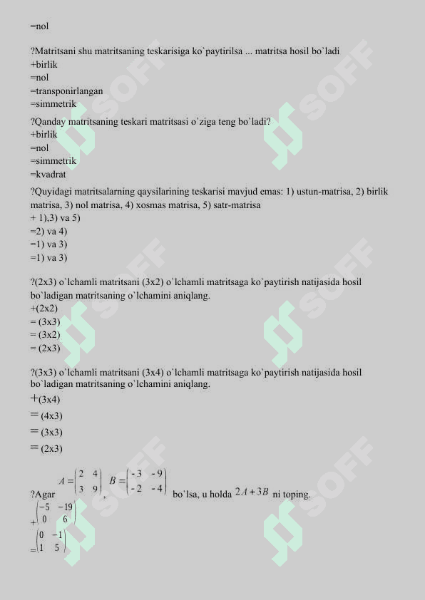 1 kurs Matematika testlar javobi bilan 4