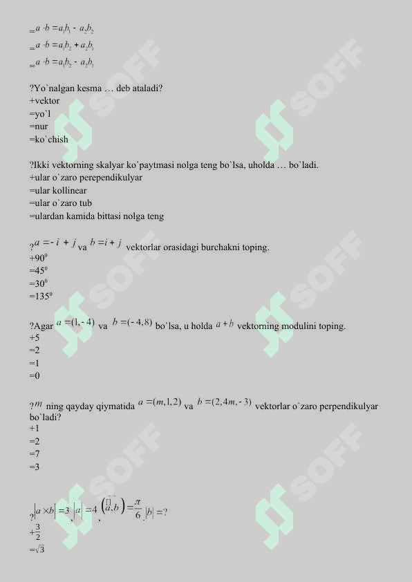 1 kurs Matematika testlar javobi bilan 7