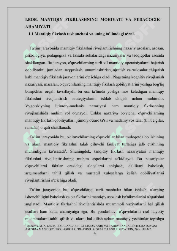 O'QUVCHILARNI MANTIQIY FIKRLASHGA O'RGATISHDA SAVOL VA TOPSHIRIQLARNING ROLI 4