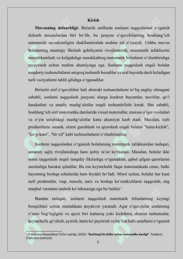 BIRINCHI SINFLARDA SONLARNI TAQQOSLASHGA O’RGATISH 2
