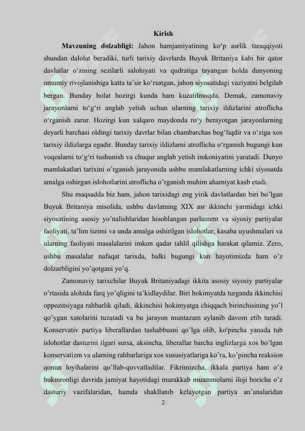 Buyuk Britaniya yangi davrda tarixiy rivojlanishning asosiy voqealari va jarayonlari. 2