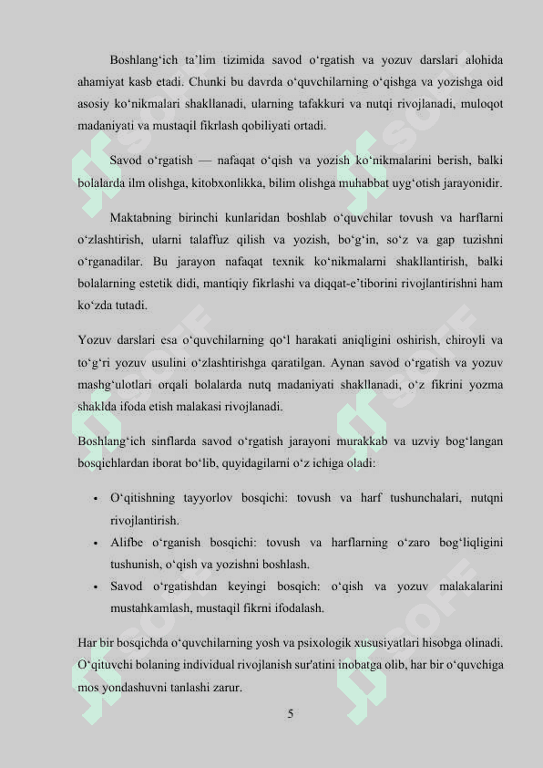 Savod o'rgatish davri yozuv darslarida imlo ustida ishlash 5
