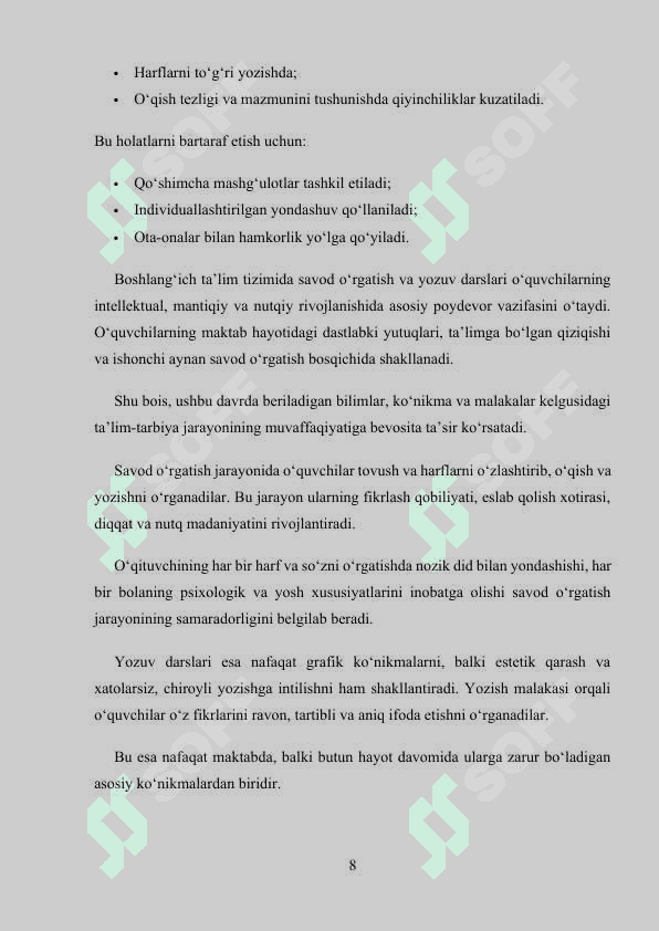 Savod o'rgatish davri yozuv darslarida imlo ustida ishlash 8