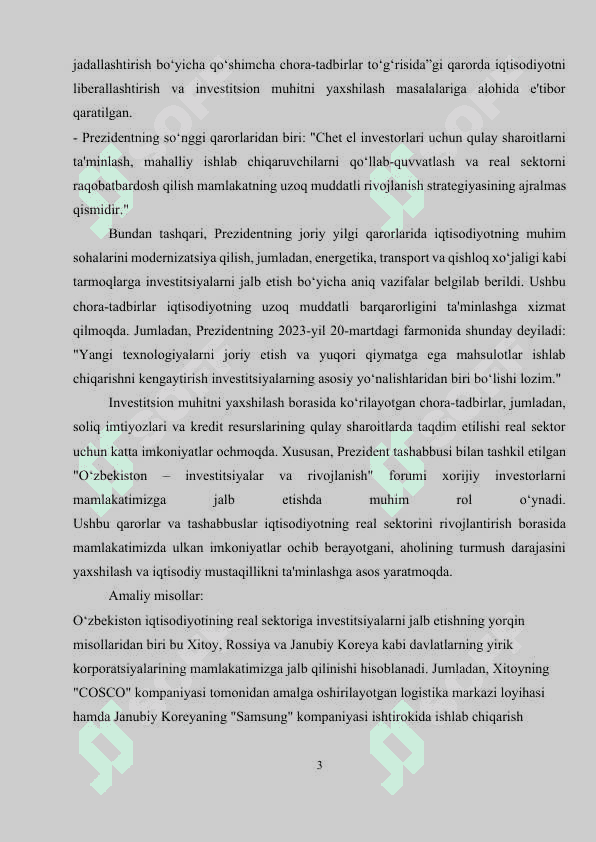 Iqtisodiyotning real sektoriga investitsiyalar jalb etish yo‘llari | Kurs ishi 3