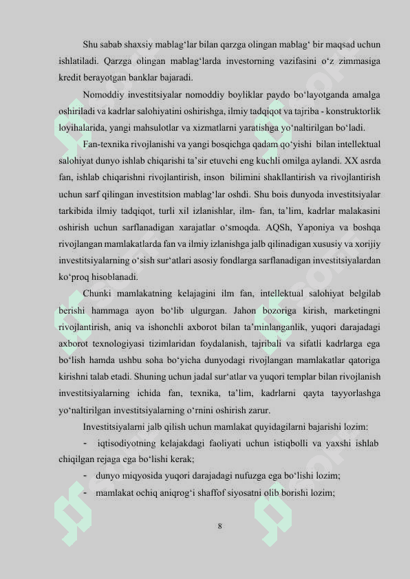 Iqtisodiyotning real sektoriga investitsiyalar jalb etish yo‘llari | Kurs ishi 8