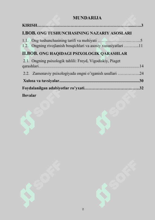 ONGNING TARIFI VA HAQIDAGI PSIXOLOGIK TASAVVURLAR 2