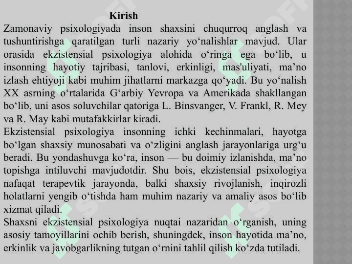 Shaxs ekzistensial psixologiyasi 2
