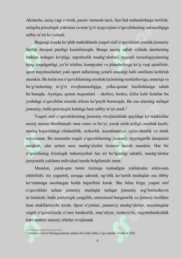Yuqori sinf o'quvchilari jismoniy tarbiyas 5
