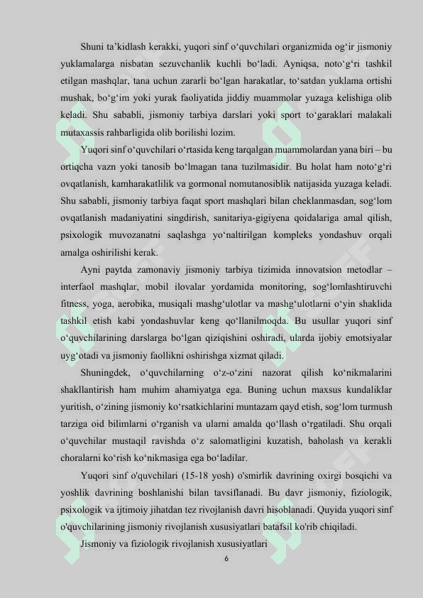 Yuqori sinf o'quvchilari jismoniy tarbiyas 6