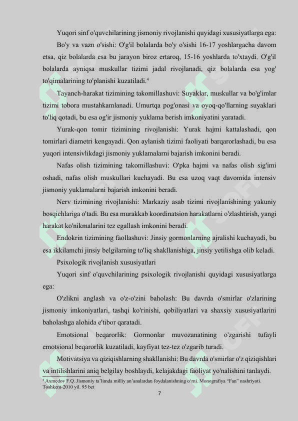 Yuqori sinf o'quvchilari jismoniy tarbiyas 7