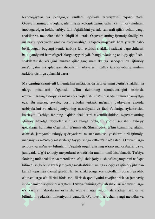 Umumta'lim maktablarida tarbiya fanini o'qitish shakllari va ularga misollar 4