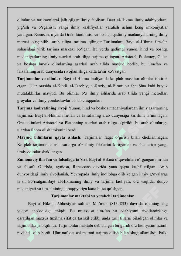 Bayt al-hikmada arab tiliga tarjima qilingan badiiy adabiyotga oid asarlar 25 3