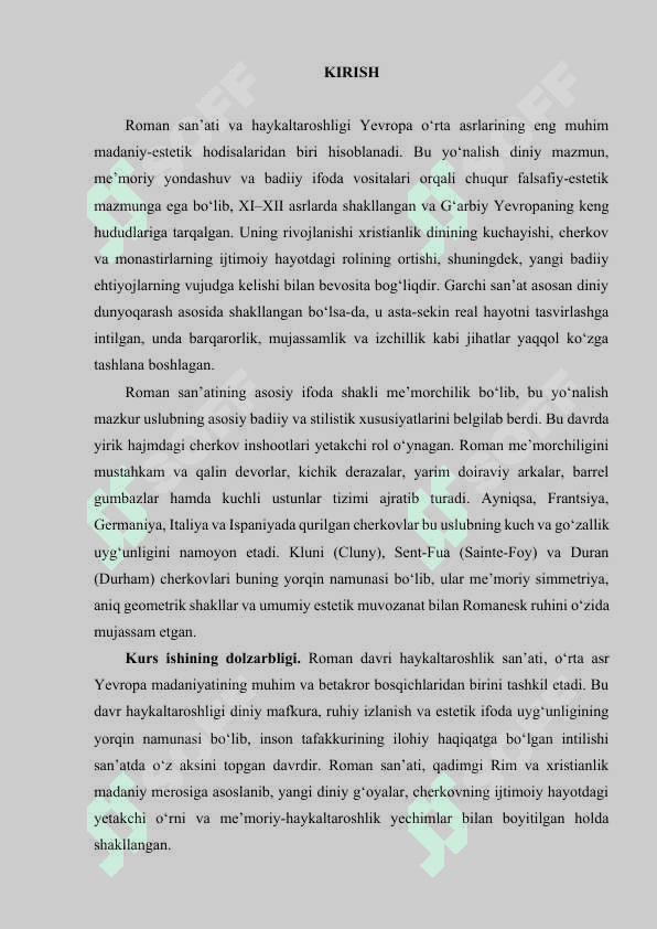 ROMAN DAVRI HAYKALTAROSHLIGI. Kurs ishi 3