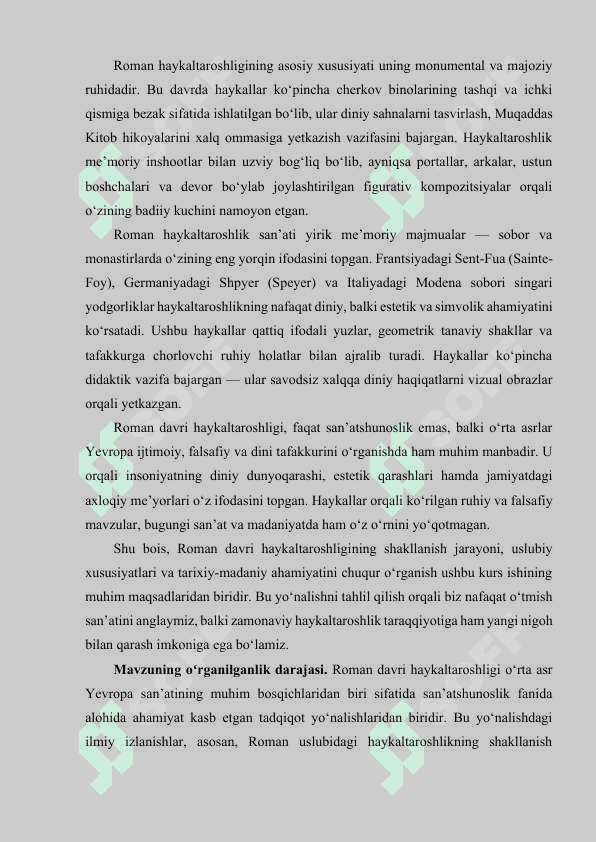 ROMAN DAVRI HAYKALTAROSHLIGI. Kurs ishi 4