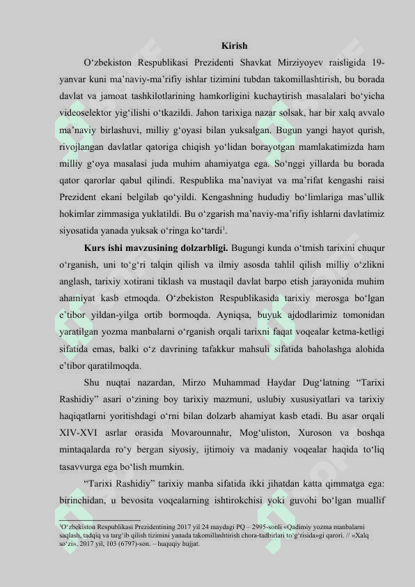 Tarixi Rashidiy” tarixiy manba sifatida kurs ishi 2