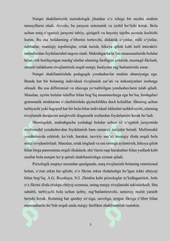 Maktabgacha yoshdagi bolalar nutqini shakllantirishning ilmiypedagogik shart-sharoitlari. 5