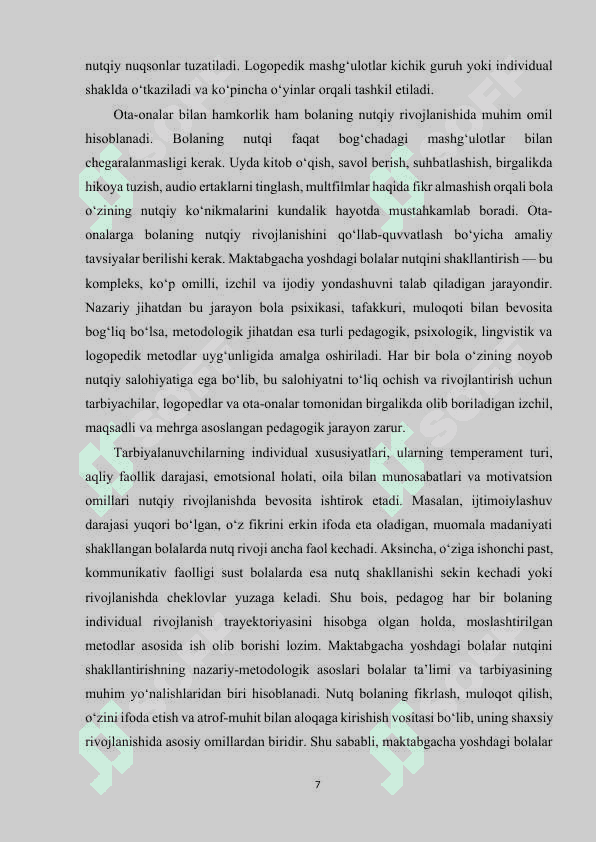 Maktabgacha yoshdagi bolalar nutqini shakllantirishning ilmiypedagogik shart-sharoitlari. 7