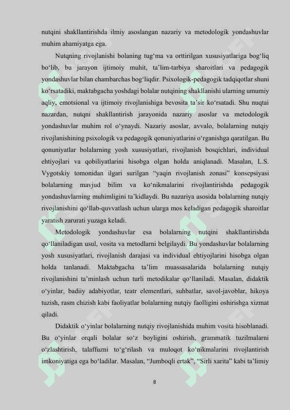 Maktabgacha yoshdagi bolalar nutqini shakllantirishning ilmiypedagogik shart-sharoitlari. 8