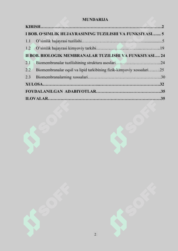 O‘SIMLIK MEMBRANASI KURS ISHI 2
