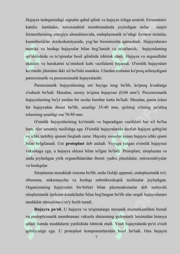 O‘SIMLIK MEMBRANASI KURS ISHI 7