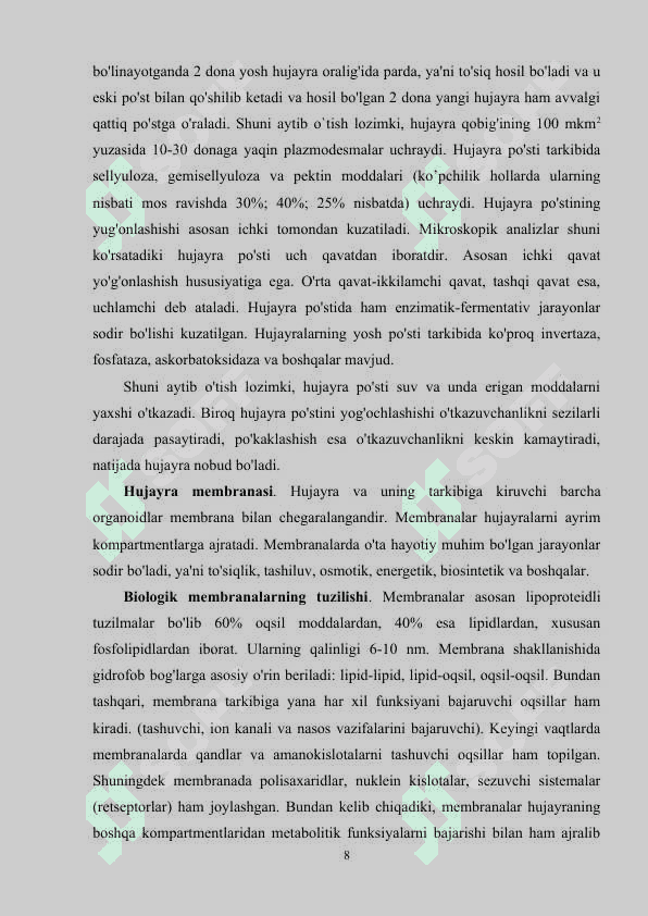 O‘SIMLIK MEMBRANASI KURS ISHI 8