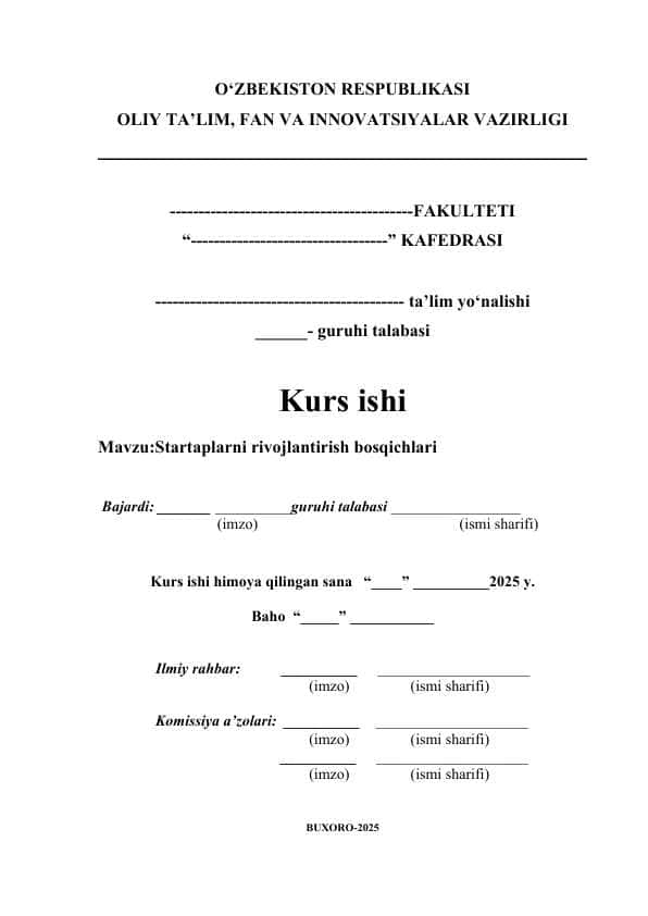 Startaplarni rivojlantirish bosqichlari kurs ishi