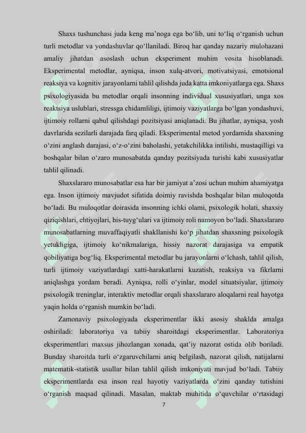 Shaxs va shaxslararo munosabatlarni ekspremental  tekshirish metodikalarini o’rganish 7