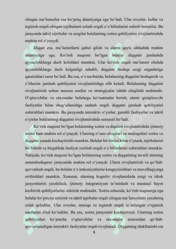 Ko‘rish nuqsoniga ega bolalar xotira va diqqatining o‘ziga xosligi 8
