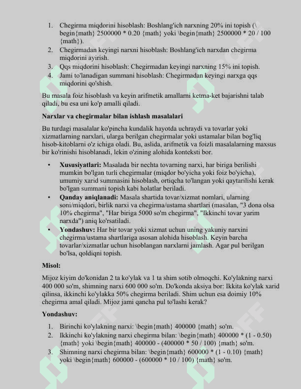 Pulni hisoblashga doir kòp amalli masalalar yechish ustida ishlash metodikasi 4
