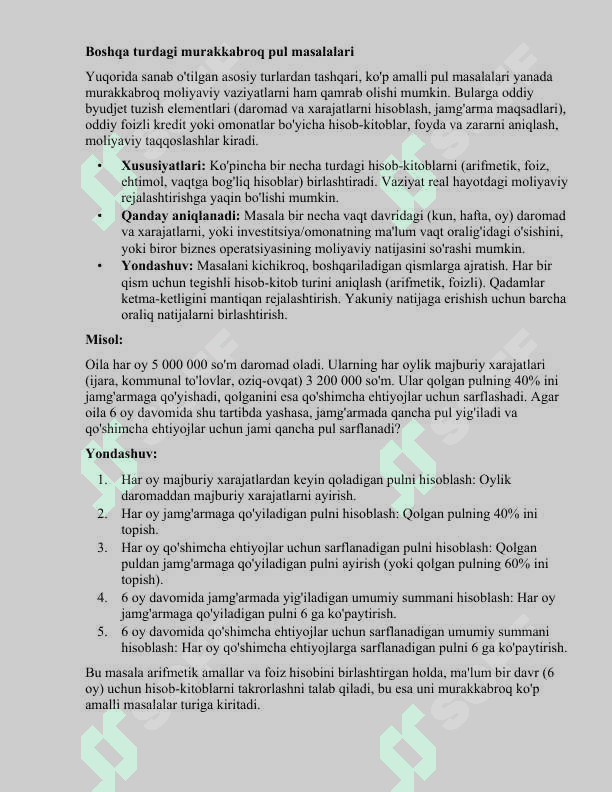Pulni hisoblashga doir kòp amalli masalalar yechish ustida ishlash metodikasi 6