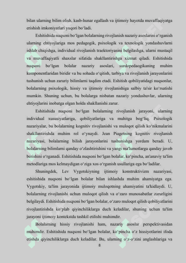 Eshitishda nuqsoni bo‘lgan bolalar tarbiyasining nazariy va amaliy asoslari. 8
