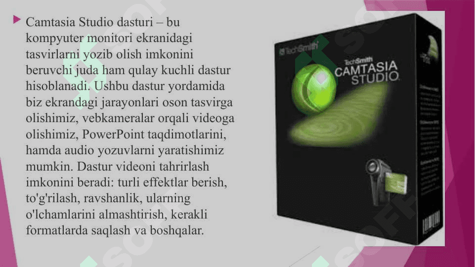 Camtasia Studio, Ispring CamPro, Capture, Bandicam dasturlari va ularning imkonyatlari 2
