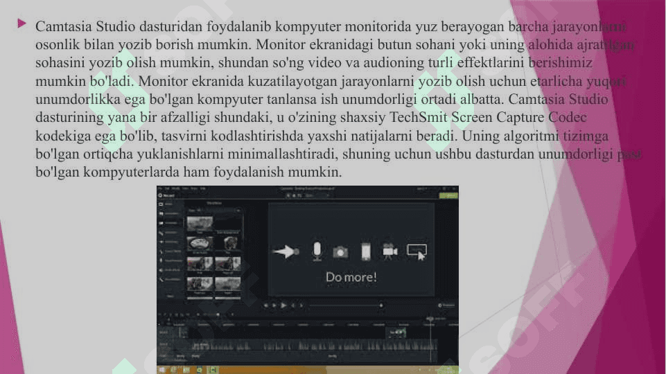 Camtasia Studio, Ispring CamPro, Capture, Bandicam dasturlari va ularning imkonyatlari 6