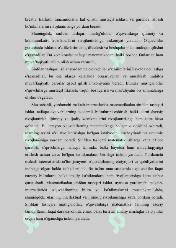 Yordamchi maktab internatida matematikadan sinfdan tashqari ishlarning mazmuni 6