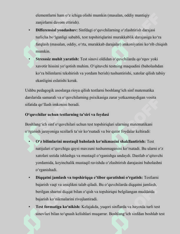 Boshlangʻich sinf matematika darslarida test topshiriqlari foydalanish 4