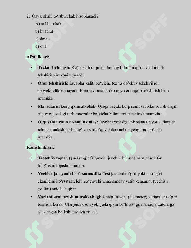 Boshlangʻich sinf matematika darslarida test topshiriqlari foydalanish 8