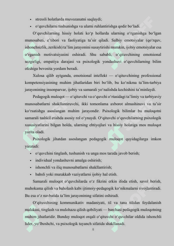 BO‘LAJAK O‘QITUVCHILARNING PSIXOLOGIK-PEDAGOGIK BILIMLARINING INTEGRATSIYA JARAYONI 8