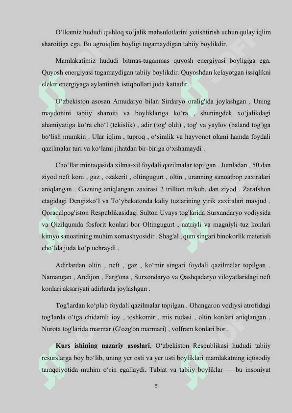 O‘zbekistonning tabiati va tabiiy boyliklarini muhofaza qilish 5