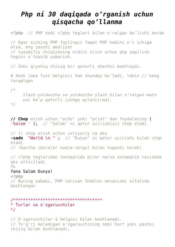 php ni 30 daqqada o'rganish