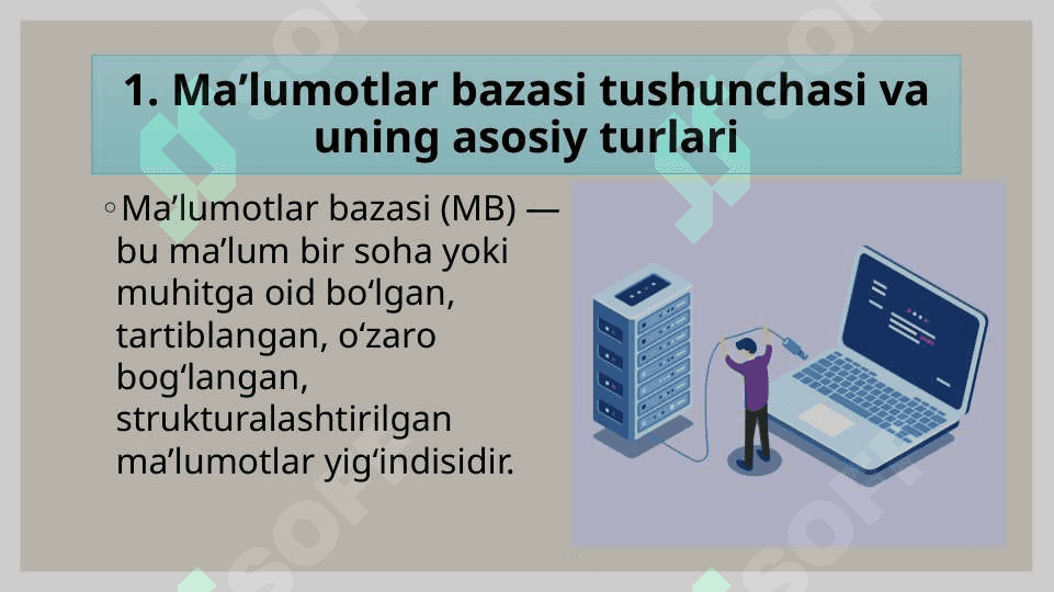 ma'lumotlar bazasi va ularni boshqarish tizimlari bilan ishlashni o'rganish. 3