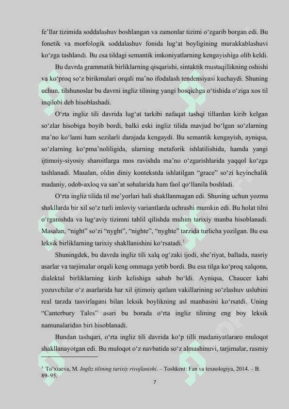 Ingliz tili lug'at tarkibining rivojlanish bosqichlari 7