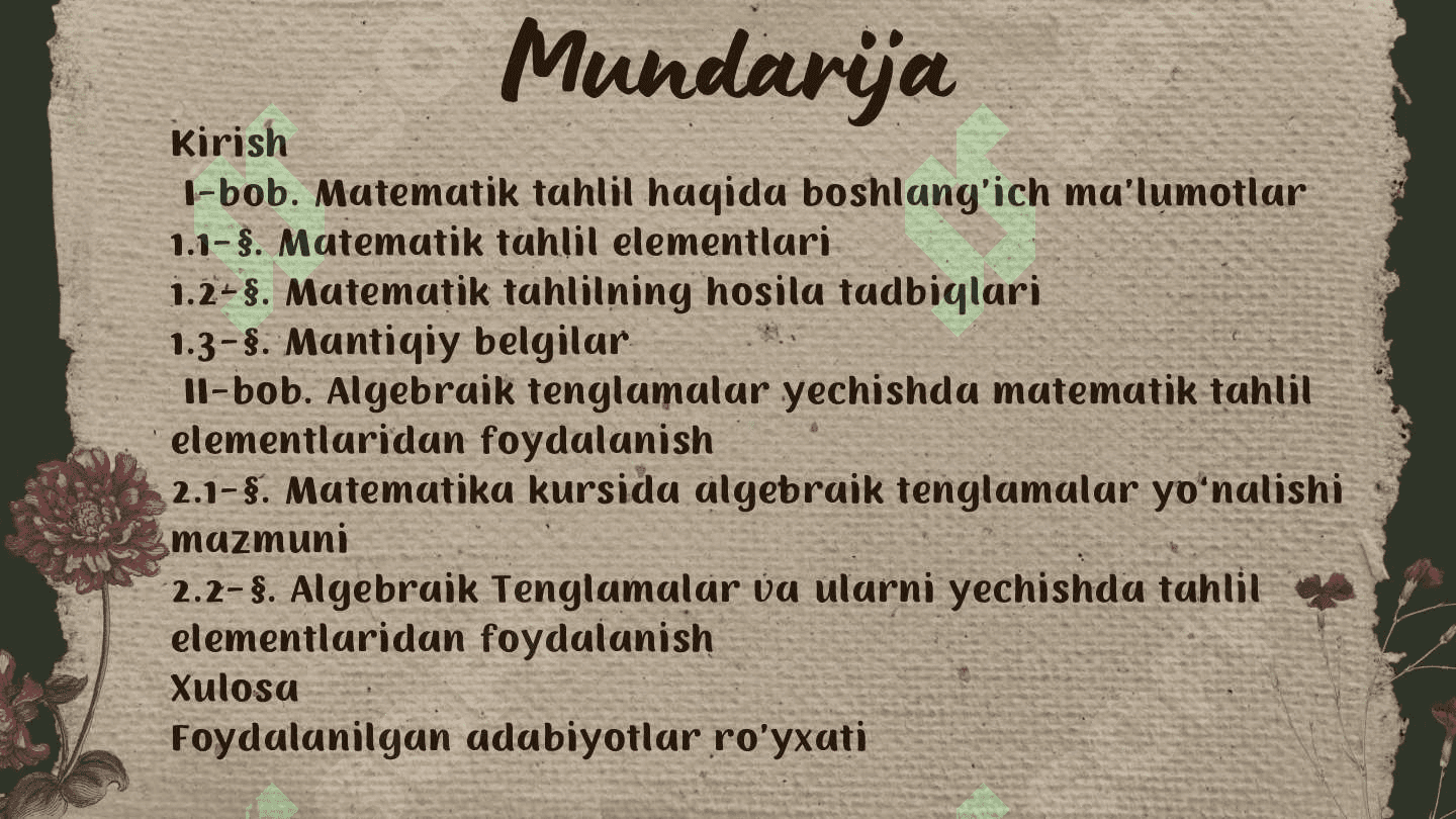 Algebraik tenglamalarni yechishda matematik tahlil elementlaridan foydalanish 2