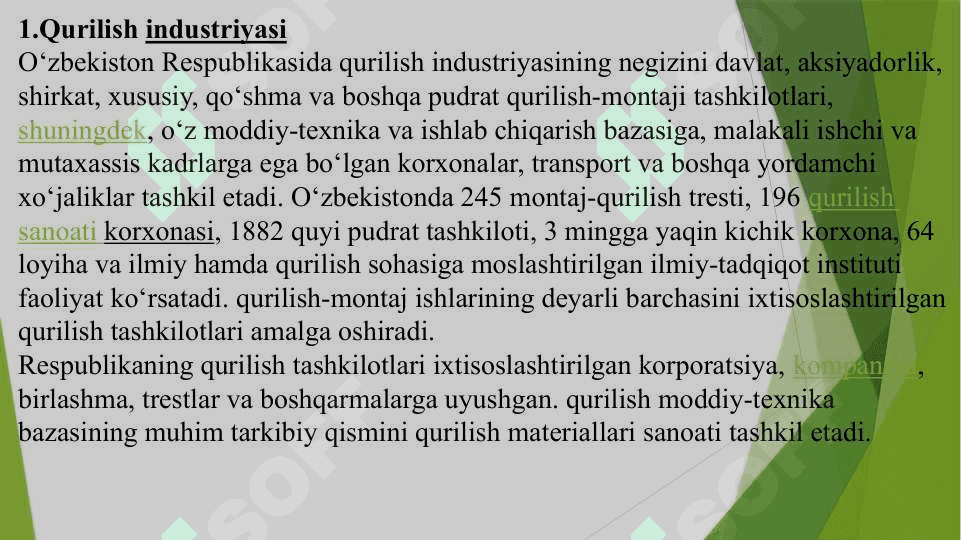 Qurilish industuriyasi korxona va tashkilotlarni davlat tasarrufidan chiqarish va xususiylashtirishning asosiy yo’nalishlari 3