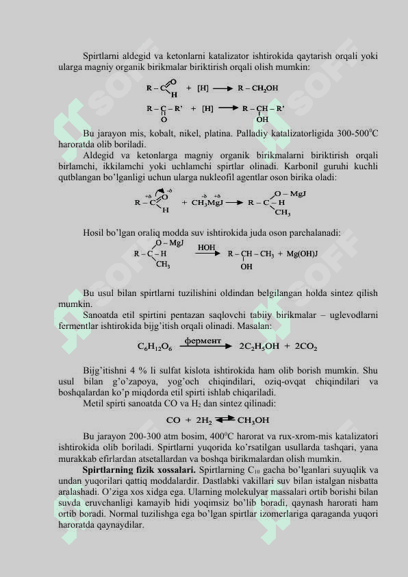 Bir atomli  to’yingan spirtlarning nomlanishi olinishi xossalari 3