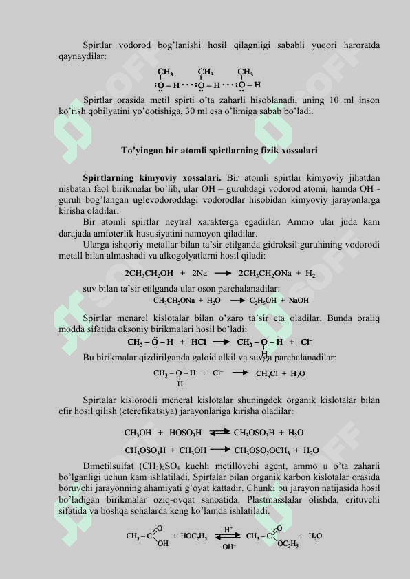 Bir atomli  to’yingan spirtlarning nomlanishi olinishi xossalari 4