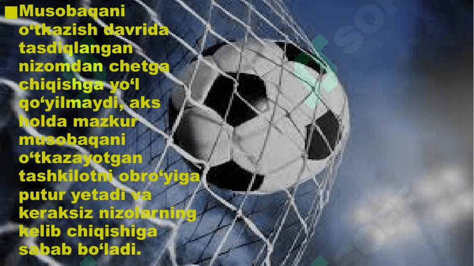 FOTBOL BO’YICHA MUSOBAQALARNI TASHKIL QILISH VA O’TKAZISH QOIDALARI 4
