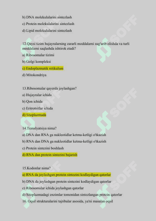 Bioinformatika testlar Javoblari bilan birga 3